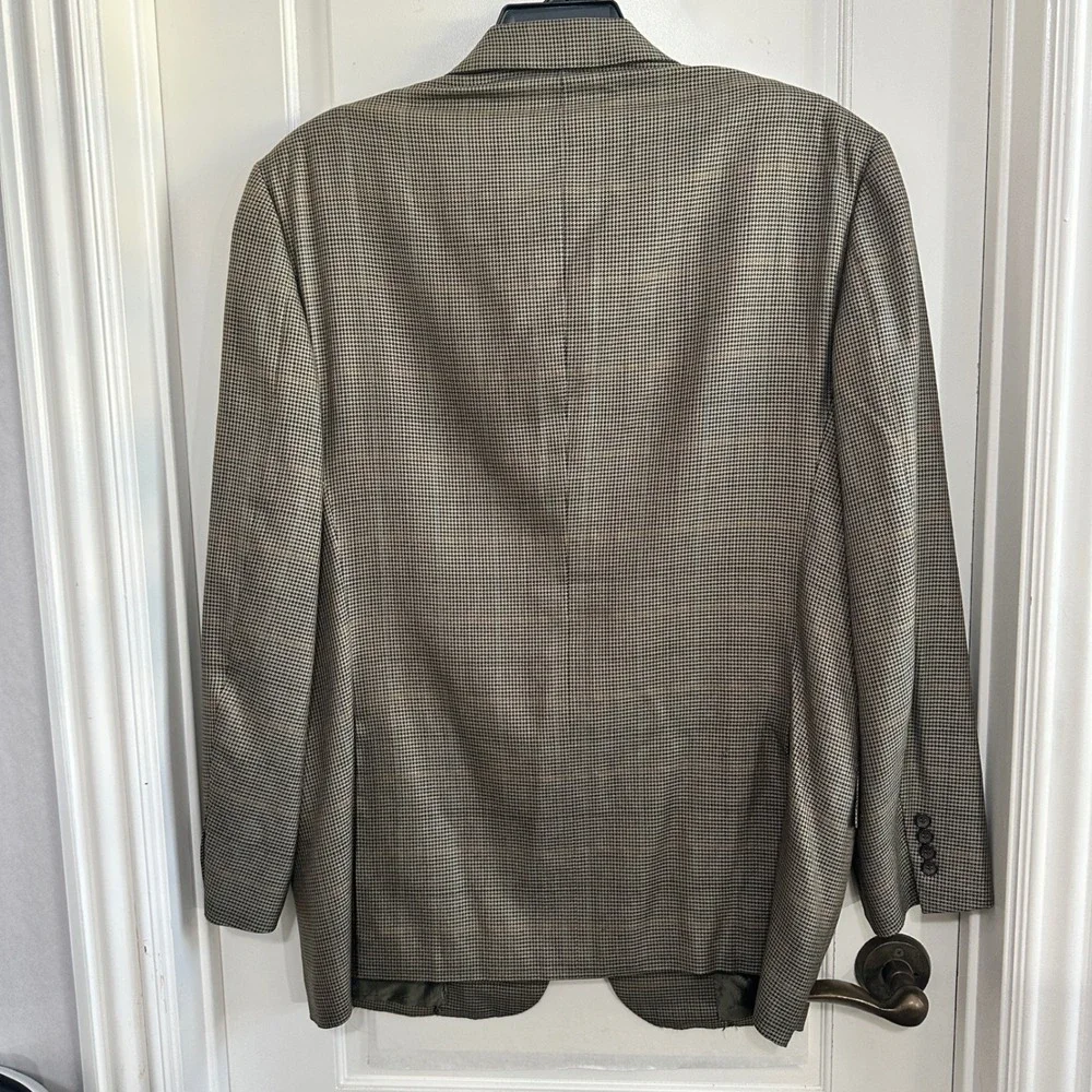 Brioni for Neiman Marcus Houndstooth Plaid Wool Jacket 48 Long Italy FLAWED